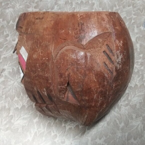 VTG CARVED COCONUT TIKI PIRATE HEAD drink holder/decor Ugly man face Hawaiian - Picture 5 of 10